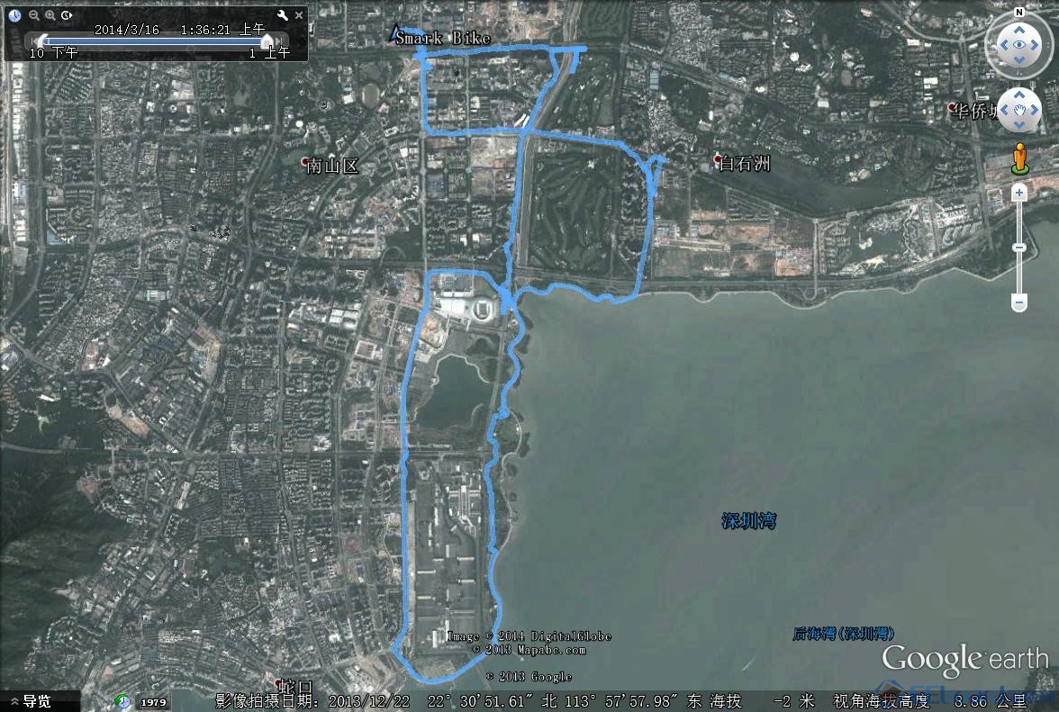 GPX文件导入到Google Earth后显示的轨迹